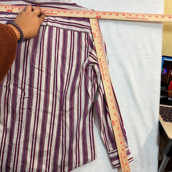 Chicos 2M Bordeaux Striped Purple Buttoned Top Stretch Preppy Office Work Brunch - Picture 7 of 7